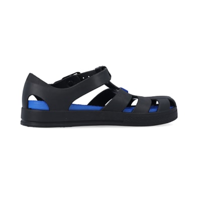 Boys black caged jelly sandals River Island