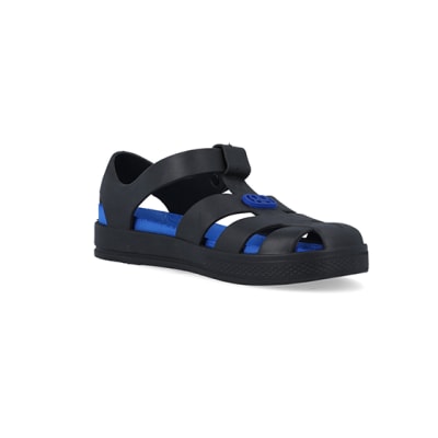 Boys black caged jelly sandals River Island