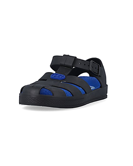 360 degree animation of product Boys black caged jelly sandals frame-23