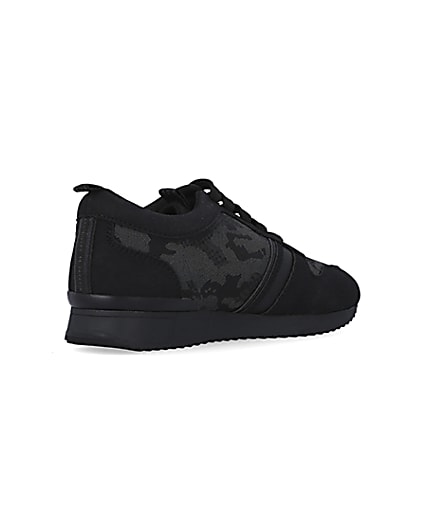 360 degree animation of product Boys Black Camo Jacquard Runner trainers frame-12