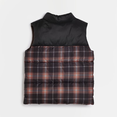 Boys Black check colour block gilet