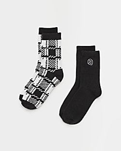 Boys Black Check Cosy Socks 2 pack
