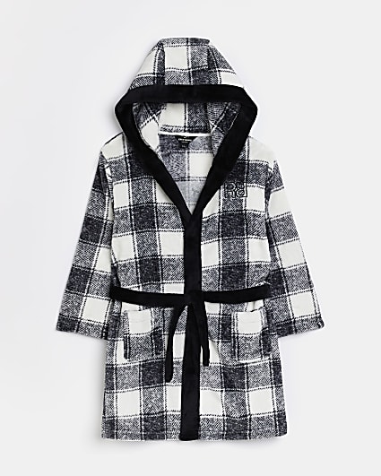 Boys black Check hooded dressing gown