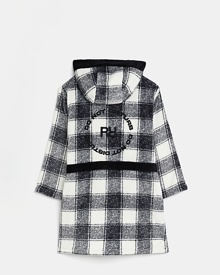 Boys black Check hooded dressing gown