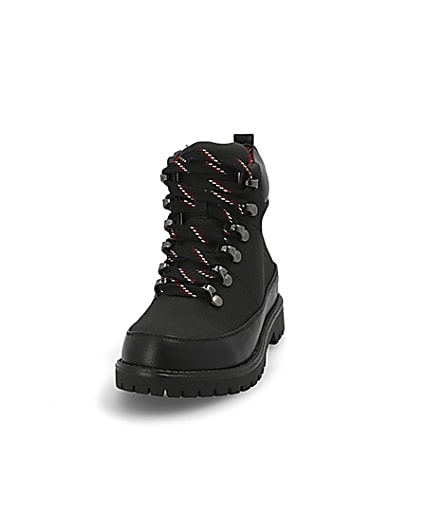 360 degree animation of product Boys black check lined hiking boots frame-22