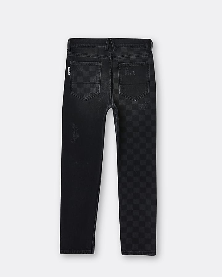 Boys black check ripped regular fit jeans
