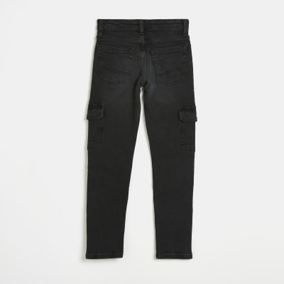 Boys Black Denim Cargo Pocket Skinny Jeans River Island
