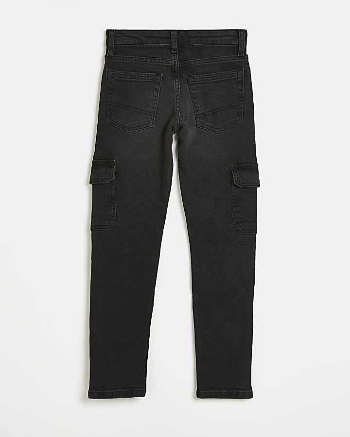 Boys Black Denim Cargo Pocket Skinny Jeans