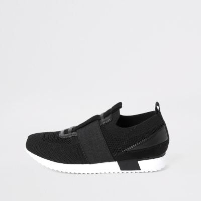 black knit runner trainers