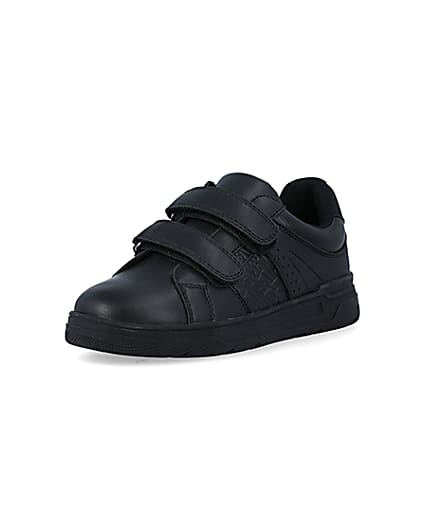 360 degree animation of product Boys black embossed velcro trainers frame-0