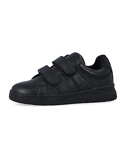 360 degree animation of product Boys black embossed velcro trainers frame-2