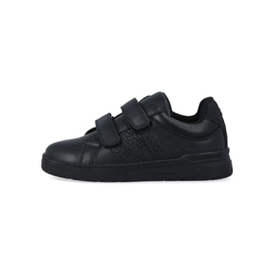 360 degree animation of product Boys black embossed velcro trainers frame-3