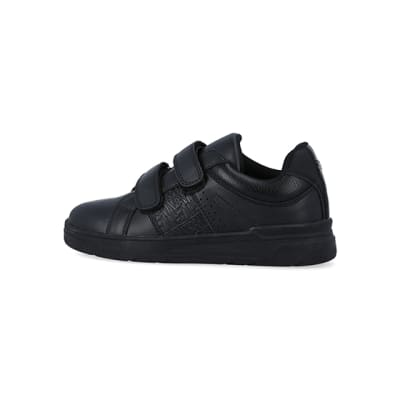 360 degree animation of product Boys black embossed velcro trainers frame-4