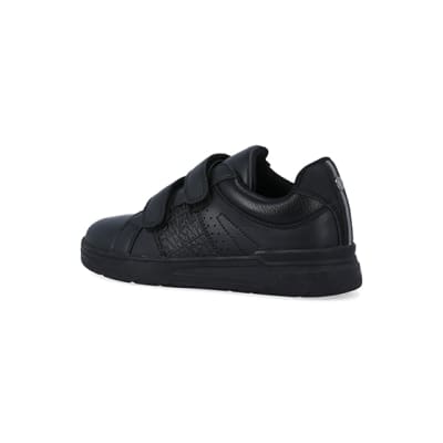 360 degree animation of product Boys black embossed velcro trainers frame-5