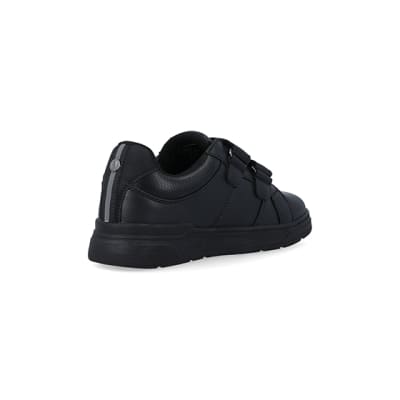 360 degree animation of product Boys black embossed velcro trainers frame-12