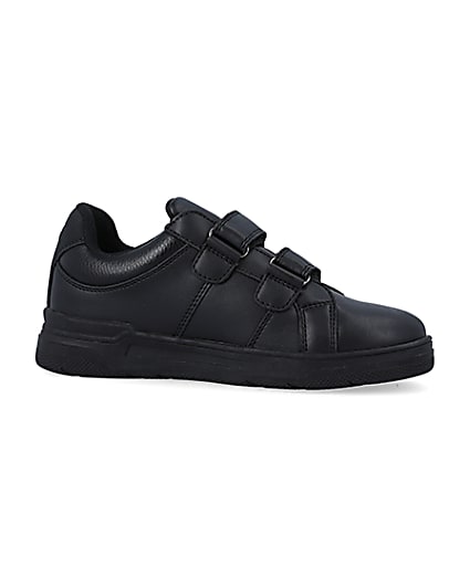 360 degree animation of product Boys black embossed velcro trainers frame-16