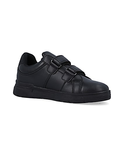 360 degree animation of product Boys black embossed velcro trainers frame-17