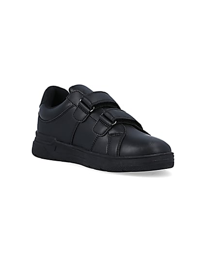 360 degree animation of product Boys black embossed velcro trainers frame-18