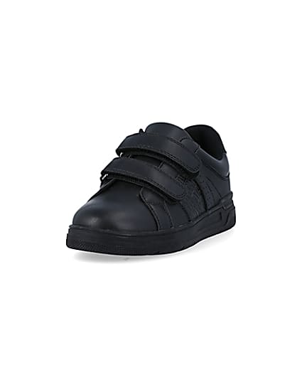 360 degree animation of product Boys black embossed velcro trainers frame-23