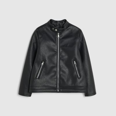 Boys Black Faux Leather Racer Jacket