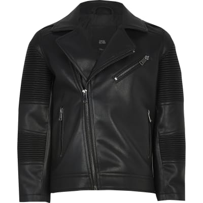 boys black faux leather jacket