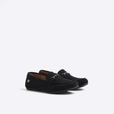 Boys Black Faux Suede Loafers River Island