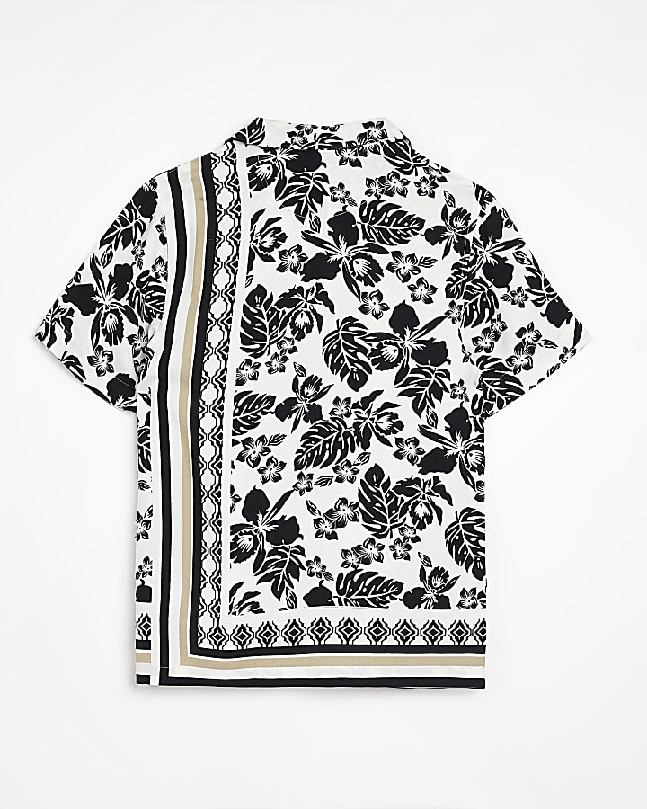 Boys black floral print short sleeve shirt