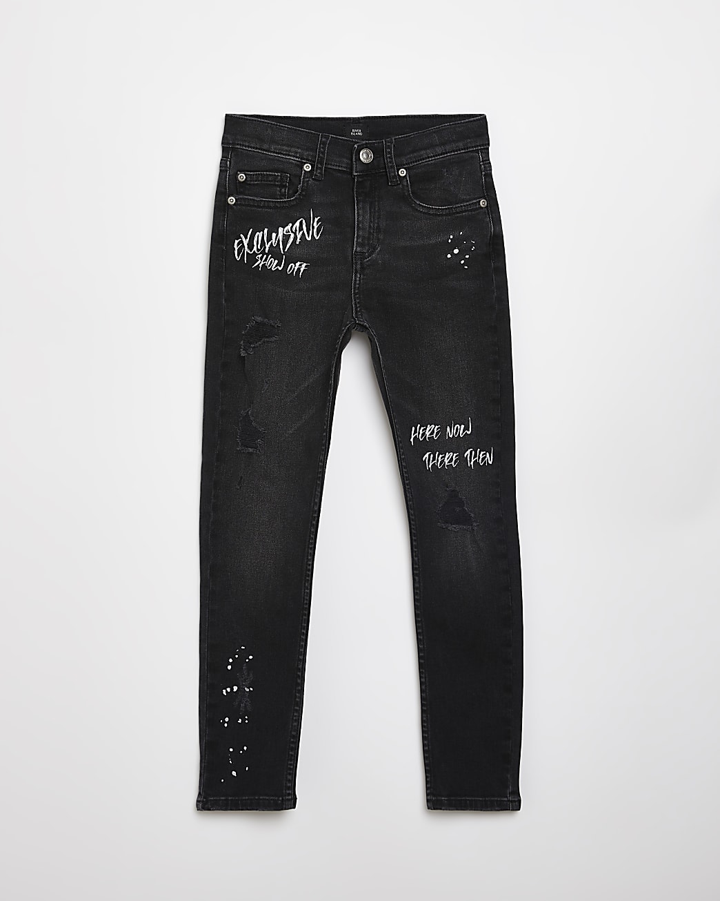 Boys black graffiti skinny jeans