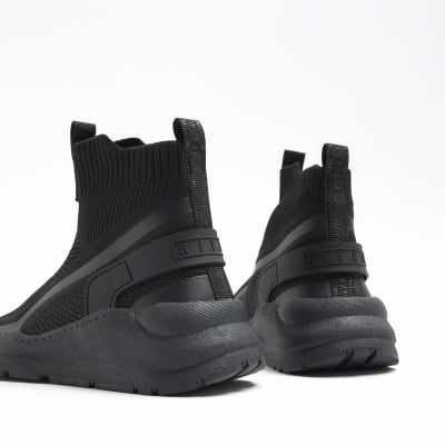 Boys black high top slip on trainers | River Island