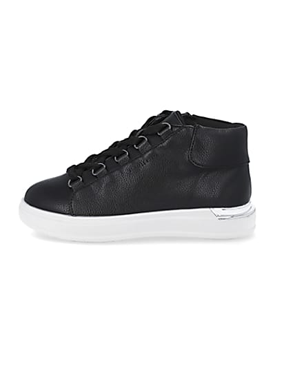 360 degree animation of product Boys black high top trainers frame-3