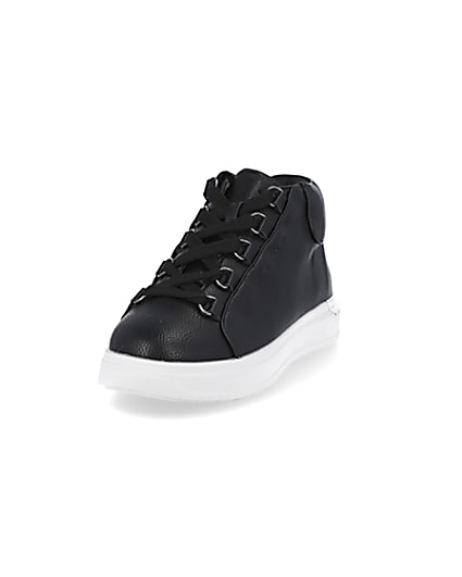 360 degree animation of product Boys black high top trainers frame-23