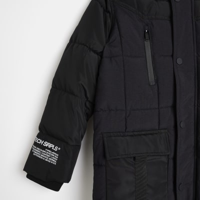Boys black hooded parka coat