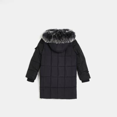 Boys black hooded parka coat