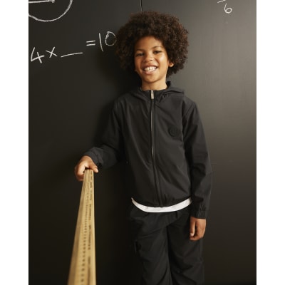 Boys Black Hooded Tech Jacket
