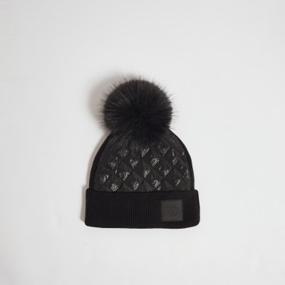 Boys Black Hybrid Monogram Beanie