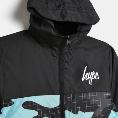 Boys black Hype camo hooded jacket River Island