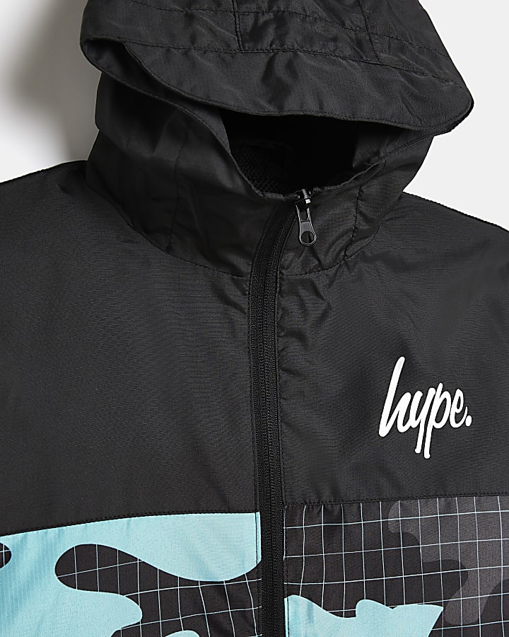 Boys black Hype camo hooded jacket