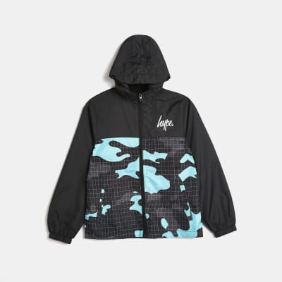 Boys black Hype camo hooded jacket River Island