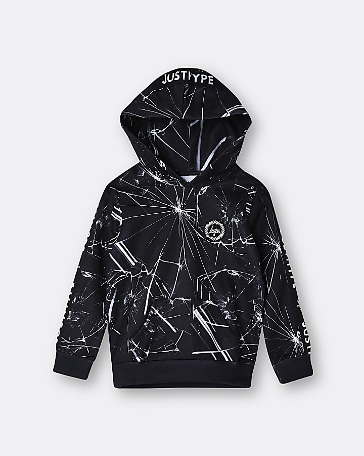 Boys black Hype marble print hoodie