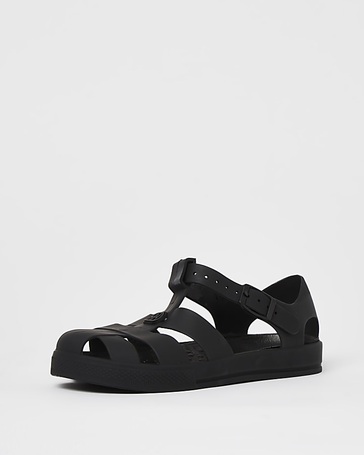 Boys black jelly caged sandals