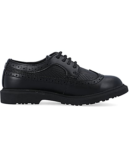 360 degree animation of product Boys Black lace up Brogue Shoes frame-15