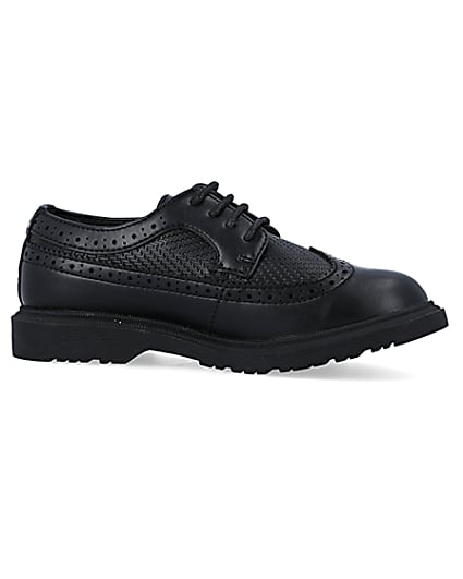 360 degree animation of product Boys Black lace up Brogue Shoes frame-16