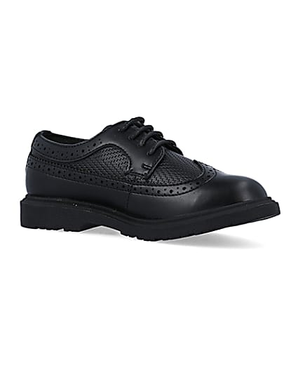 360 degree animation of product Boys Black lace up Brogue Shoes frame-17