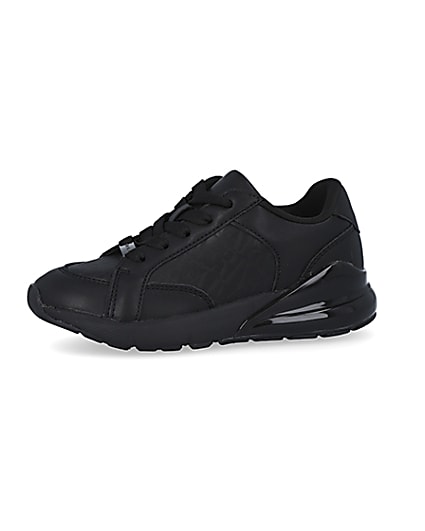 360 degree animation of product Boys black lace up bubble sole trainers frame-2