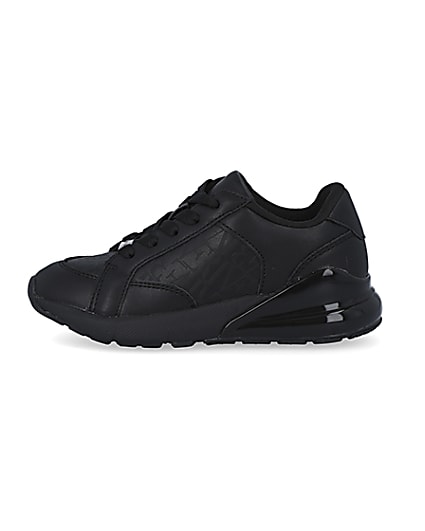 360 degree animation of product Boys black lace up bubble sole trainers frame-3