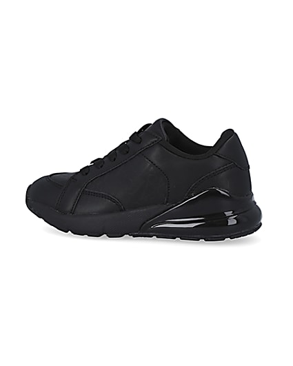 360 degree animation of product Boys black lace up bubble sole trainers frame-4
