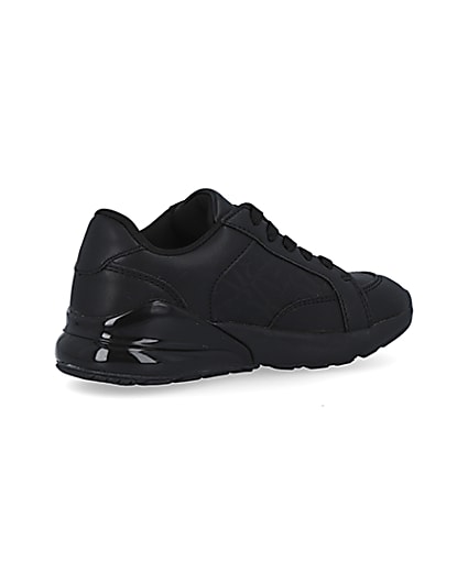 360 degree animation of product Boys black lace up bubble sole trainers frame-13