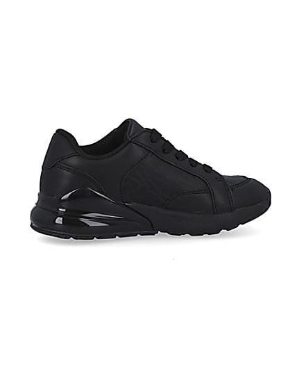 360 degree animation of product Boys black lace up bubble sole trainers frame-14