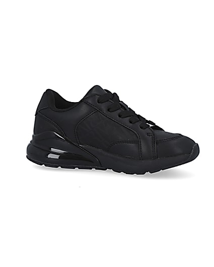 360 degree animation of product Boys black lace up bubble sole trainers frame-16