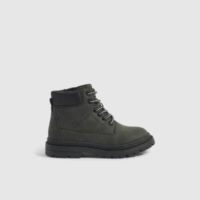 Boys Black Lace Up Worker Boots